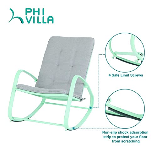 Phi Villa Outdoor Patio Metal Rocking Chair, Padded Modern Rocker Chairs With Cushion, Support 301Lbs For Porch, Deck, Balcony Or Indoor Use (2Pcs, Green) #TOP2