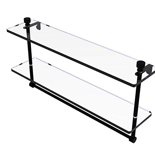 Allied Brass FT-2/22TB Foxtrot Collection 22 Inch Two Tiered Integrated Towel Bar Glass Shelf, Matte Black