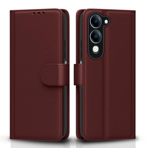 Image of Pikkme Flip Cover for iQoo Z10 lite 5G / Vivo T4 lite 5G / Y19 5G / Y19e / Y04 4G / Y29s 5G| Leather Finish | Shockproof with Card Pockets & Wallet Stand | Ultimate Protection Case (Brown)
