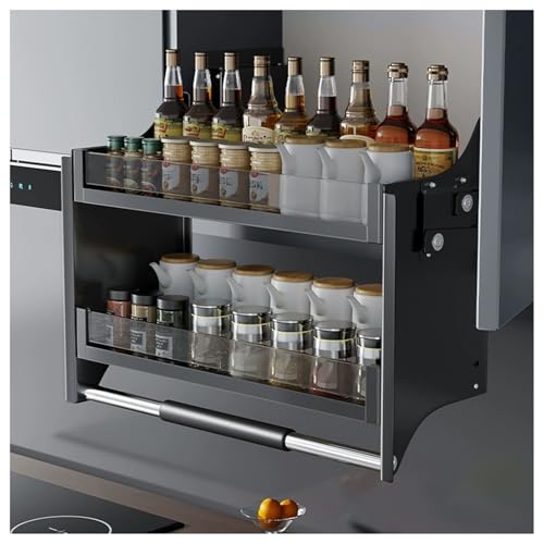 プルダウンシェルフオーガナイザー、引き出し式スパイスオーガナイザー、頑丈な棚リフティングバスケット、キッチンバスルーム家庭用品用(Gray,850mm Cabinet)