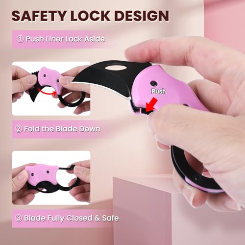 Image of coldown 3 Pack Pink Pocket Knife Gifts for Women Men Adults | Cute Folding Knives Gadgets with 1.34in Stainless Steel Blade, Box Cutter, Gift Idea for Mom Wife Girlfriend