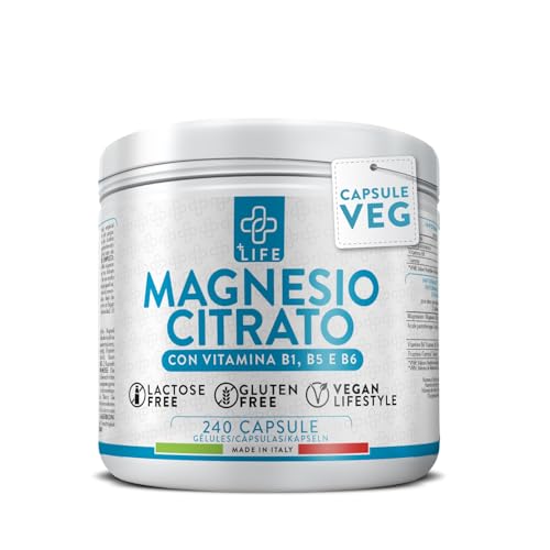 Magnesio Citrato 1500mg Di Cui 450mg Per Dose PiùLife, Con Vitamina B6 B5 B1, Integratore Citrato Di Magnesio Puro, Sistema Nervoso E Muscolare, Regolarità Intestinale, Alta Biodisponibilità