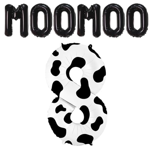 Image of 40 Inch Cow Print Balloon, Number 8 balloons Cow Balloons for 8st birthday decoration, Large Cow Number Balloons for western party decorations Baby Shower Animal Theme Party Holiday Decor