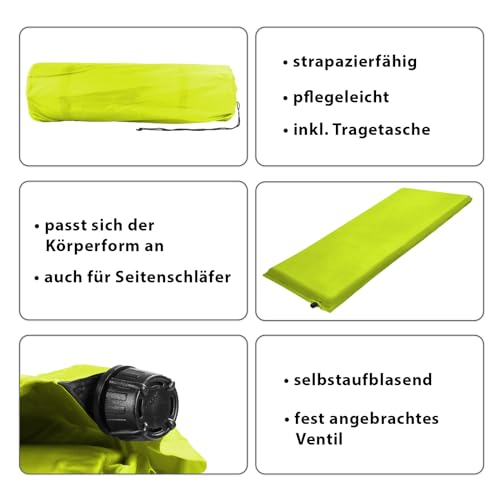 ALPIDEX Isomatte Camping 2.5 cm┃6 cm┃10 cm Dick Schaumstoff Selfinflating Matte Selbstaufblasende Outdoor Thermomatte Robust Isolierend, Farbe:Lime, Maße:200 x 66 x 6.0 cm – Bild 6