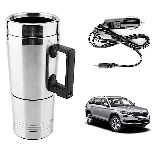 Image of Oshotto 12V Stainless Steel Car Heating Kettle /Mug, Travel Friendly electric Tea /Coffee maker Compatible with Skoda KODIAQ (300ml)