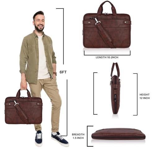 Image of EXIM Laptop Bags for Men Office Use | Upto 15.6 inch | Expandable Bottom | Mobile & Pen Compartment with Multiple Organizers | PU Leather | Professional Office Bag for Man & Women Two tone