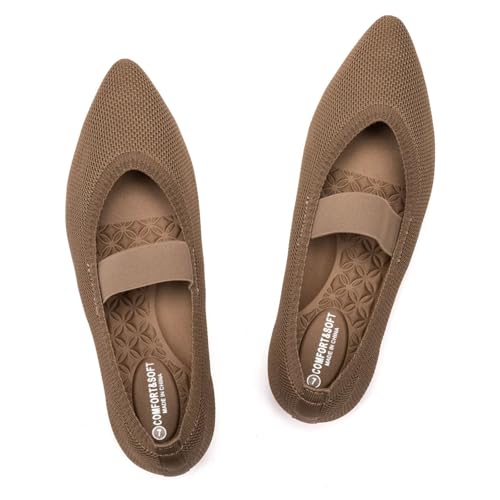 Frank Mully Womens Knit Flats Pointed-Toe Shoes with Elastic Straps Ballerina Flat Shoes for Women Dressy