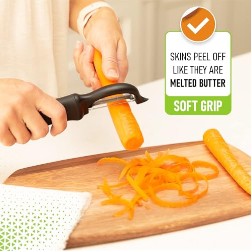 Image of Stainless Steel Vegetable Peeler with Ergonomic Soft-Grip Handle - Easy-Peel Y-Type & Straight Blade, Rust-Resistant Kitchen Tool for Carrot, Potato, Cucumber & Fruit