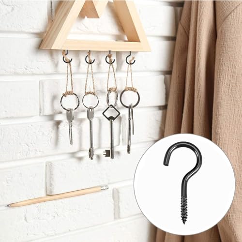qingmeng Schraubhaken Schwarz, 20 Stück Haken zum Schrauben Kohlenstoffstahl, 40mm Deckenhaken, Hakenschrauben, Schraubhaken Groß für Hängematten, Hängesessel, Feste Kabel, Markisen, Haken Decke