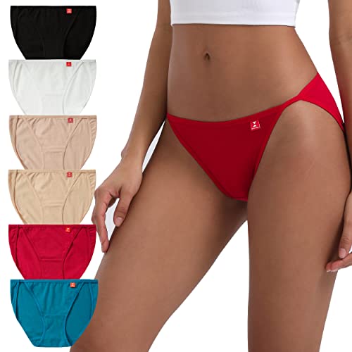 Innersy Women's High Cut String Bikini Panties Stretchy Sexy Cotton Underwear 6-Pack(Twilight Sands,Medium) #TOP28