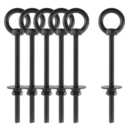 Image of Antrader Lifting Shoulder Eye Bolts,M4 x 60mm,Black,Stainless Steel,6 Sets | Machinery Shoulder Lifting Eye Bolt with Lock Nuts,Lock Washers,Flat Washers