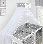 Kids Bed Canopy Drape Mosquito Net with Holder to Fit Cot and Baby Crib Bed Tent for Children Baby Dome Nursery Curtains for Children Bedroom (White Stars on Grey)