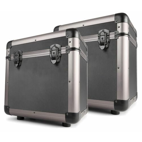 Power Dynamics RC80 Set 2 Estuches para Discos Vinilo, Capacidad 120 LPs, Tapa Desmontable y apilable, protección contra Polvo y Golpes, Acabado Titanio, Ideal para DJs y coleccionistas