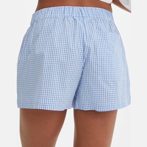 Image of Y2k Plaid Shorts Cute Baggy Ginghem Boxer Shorts for Women Checked Lounge Pajama Bottom Preppy Sleep Pj Shorts