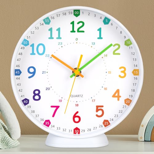 VIVILINEN Horloge Murale Apprentissage pour Enfants Pendule Murale Silencieuse Horloge de Bureau Facile à Lire pour Salon, École, Chambre d'enfant