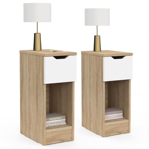 IDMarket - Lot de 2 Tables de Chevet Anouk 1 tiroir avec Niche Bois et Blanc