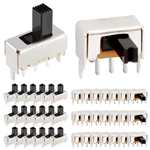 DAOKAI Lot de 20 interrupteurs à glissière verticaux à bouton haut SPDT 3 broches 2 positions 1P2T 5 mm SS12F44 & SK12D07 Micro Mini interrupteur à bascule...