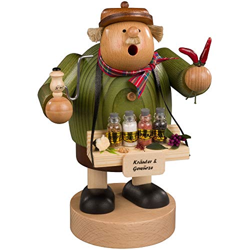 KWO Figura de Hombre Fumador, comerciante de Especias, 18 cm, Madera, Multicolor, Talla única