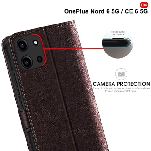 Image of TheGiftKart Flip Back Cover Case for OnePlus Nord 6 5G | Dual-Color Leather Finish | Inbuilt Stand & Pockets | Wallet Style Flip Back Case Cover for OnePlus Nord 6 5G (Faux Leather, Coffee & Brown)
