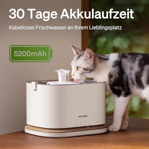 PETLIBRO Upgrade Katzenbrunnen - Kabelloser Trinkbrunnen für Katze mit App-Überwachung, 3L/101oz Dockstream 2, Edelstahlablage, 5GHz WiFi… – Ansicht 4