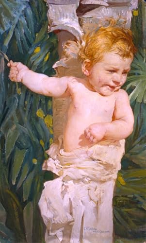 Cuadro en lienzo decorativo Sorriso Di Bimbo de Giulio Artistide Sartorio para salón 60x90cm