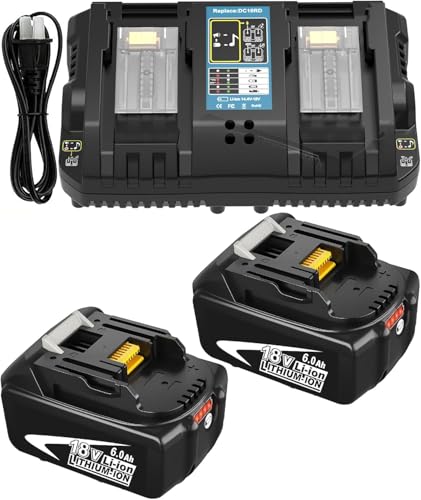 Image of 2Pack 6.0Ah 18V Bat Replacement for Makita 18V Battery with Dual Charger | Compatible with Makita 18V Battery Power Tools BL1860 BL1850 BL1840 BL1830