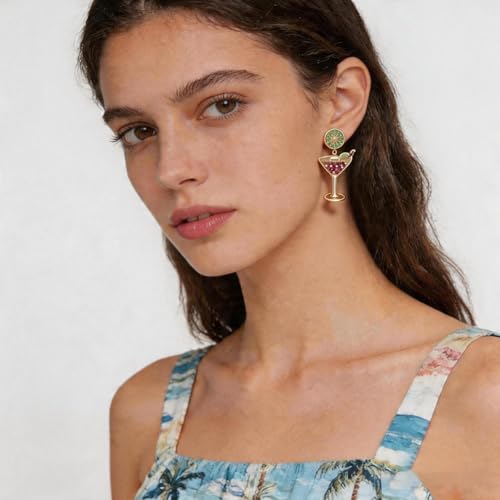 Rhinestone Fruit Slice Stud Drop Earrings, Gold Tone Statement Novelty Earrings for Party, Vacation, Summer Outfit (Cocktail) — view 2