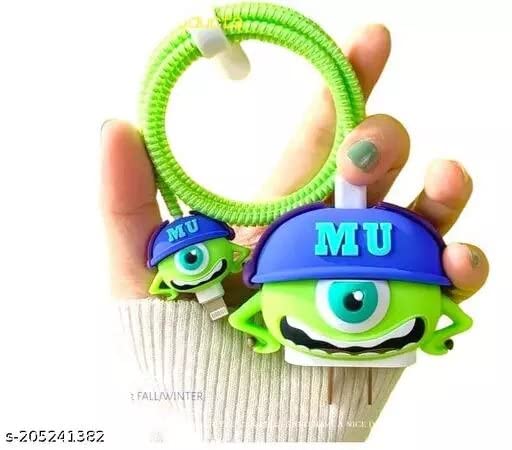 Acetrix Unique Cute Anime Cartoon Silicon Protective Case Cover for Apple 18/20W Type C Adapter with Lighting Cable Protector (Green Monster)