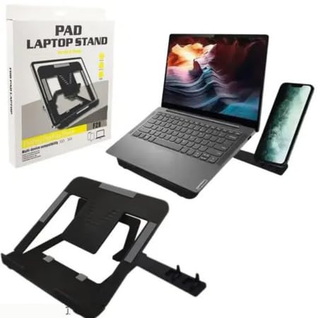Image of Global Impex Adjustable Laptop Tabletop Stand Patented Riser Ventilated Portable Foldable Compatible with MacBook Notebook Tablet Tray Desk Table Book with Free Phone Stand (Black)