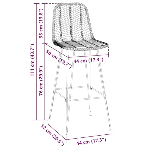 Silla de bar de ratán y hierro Mangloder con respaldo alto 3