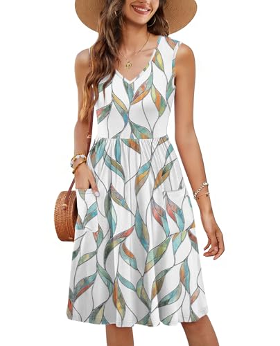 RUMIA V Neck Summer Casual Dresses for Women- Womens Sleeveless Tank Sundress with Pockets Vacation