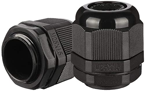 Heyiarbeit Cable Gland -2 Pack M25x1.5 Plastic Waterproof Adjustable 9-16mm Cable Gland Connectors Cable Gland Joints with Gaskets, Black