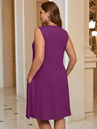 Image of AusLook Plus Size Midi Dress for Women Sleeveless Casual Summer Tank Dress with Pockets A-Line Loose Swing Dress 1-5X