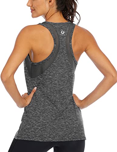 ICTIVE Workout Tank Tops for Women Loose Fit Yoga Mesh Racerback Open Back Muscle Running Activewear Gym Shirts Dark Gray M