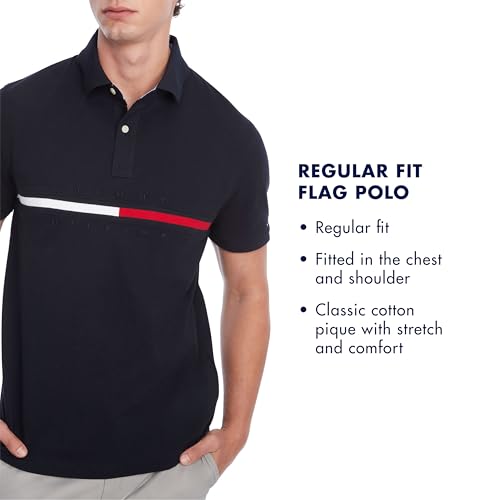 Image of Tommy Hilfiger Men's Short Sleeve Cotton Pique Flag Polo in Regular Fit