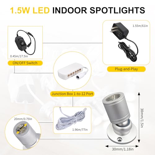 Image of LED Mini Spot Light, 8PCS 1.5W 5V Dimmable Spotlight Accent Lights for Artwork Display, Jewelry Showcase, Museum Cabinet, Retail Store Lighting (6400K, Daylight)