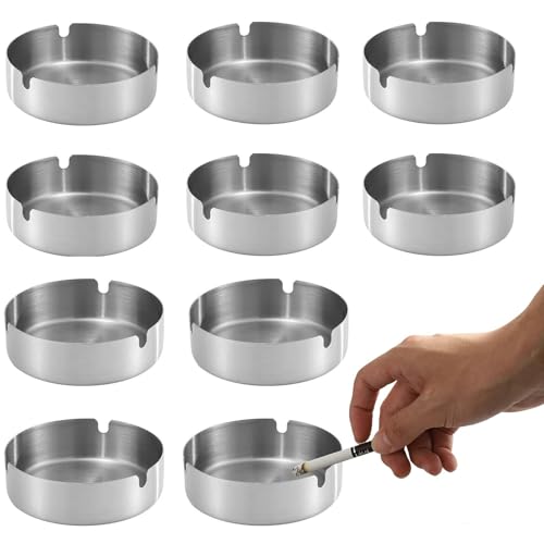10 Pezzi 8cm Posacenere Da Tavolo,Posacenere Rotondo in Acciaio Inox,Posacenere Esterno,Finitura Superficiale Satinata, Base Antiscivolo,Adatto per Interni,Ristoranti,Camere Da Letto,Soggiorni