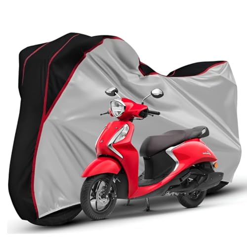 Image of Waterproof Bike Body Cover Compatible with Yamaha Fascino Dustproof Scratchproof - Motorcycle Cover for Two Wheeler, Outdoor Full Cover with UV, Duty, Rain Protection (Silver Top Black) R1
