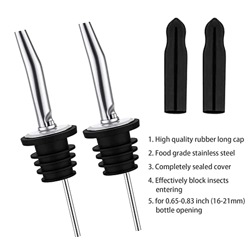 Image of Pafusen 6 Pack Liquor Bottle Pourers, Liquor Pour Spout for Liquor Bottles, Stainless Steel Olive oil Dispenser Spout, Alcohol Pourer Spouts Dust Caps Long Covers, Sliver