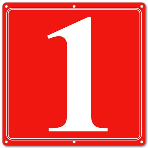 Image of Premium Aluminum Number Signs 1, Metal 12 inch X 12 inch Red Numbered Signs Outdoor for Parking Lots, Floor, Dock, Court, Aisle, Field, High Visibility, No Fade, Weather-resistant
