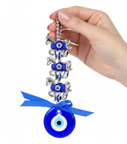 Image of BLUE BEADS Turkish Feng Shui Vastu Blue Glass Evil Eye Hanging /Door Hanging Nazar Batu for Protection and Good Luck - Perfect for Gifting Home or Office (Horse)