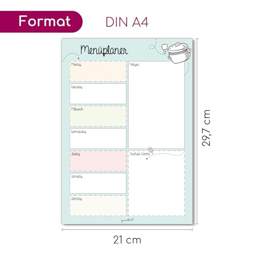 Menüplaner selbstklebend DIN A4 I Whiteboard Essensplaner Woche abwischbar I Speiseplan Wochenplaner abwischbar türkis I Mit selbstklebender Rückseite I dv525