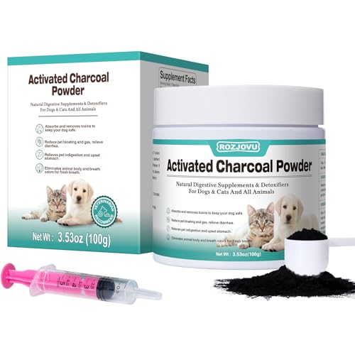 Activated Charcoal for Dogs, Cats, and All Pets, Charcoal for Dogs Poisoning, Digestive Health, Gas & Liver Support, Non-GMO, Gluten Free,3.53oz(Powder)