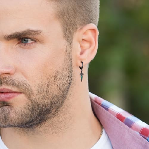 Black Cross/Feather/Sword/Spike/Star of David Dangle Drop Earrings 925 Sterling Silver Turquoise Malachite Abalone Punk Jewelry Gothic Birthday Gifts for Men Women4