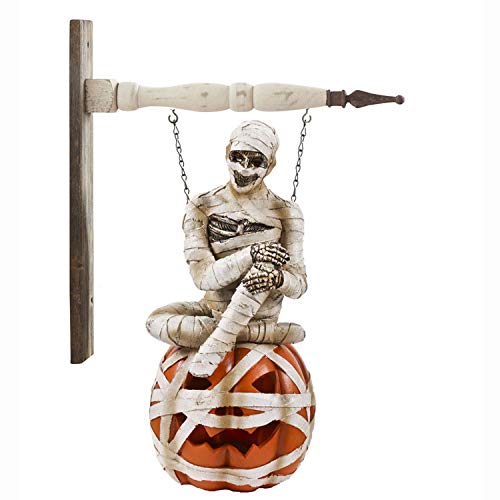 K&K Interiors 40885B-AR 12 Inch Resin Mummy On LED Pumpkin Arrow Replacement, White/Orange