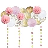 Sopeace 19PCS Tissue Craft Decoration Kit | Pretty Party Supplies: Pom Flowers, Garland &Lanterns |