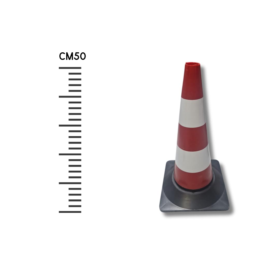 Set da 3 Coni Stradali in Gomma con 2 fascie bianche – Altezza 50 cm