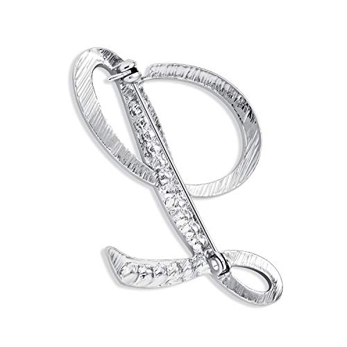 Image of Bling Jewelry Large Statement ABC Pave Crystal Cursive Script Monogram Letters Alphabet Initial Scarf Lapel Pin Brooch For Teen Women Rose, Yellow Gold Silver Plated