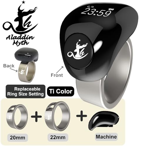 Image of Aladdin Fashion Tasbih Smart Ring, Tasbeeh Counters, Prayer Direction Indicator Guide,5 Azan Alarm Clock,Forgiveness,Electronic Rosary,Eid al-Fitr Eid al-Adha Ramadan Gift, men women,TiColor 20-22mm