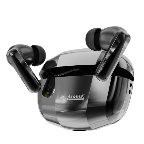 Image of AROMA TWS2 Nexon V5.4 Bluetooth Earbuds, Dazzling Black | Upto 60Hr Playtime, ENC, Dual Paring, Fast Charging, Heavy Bass